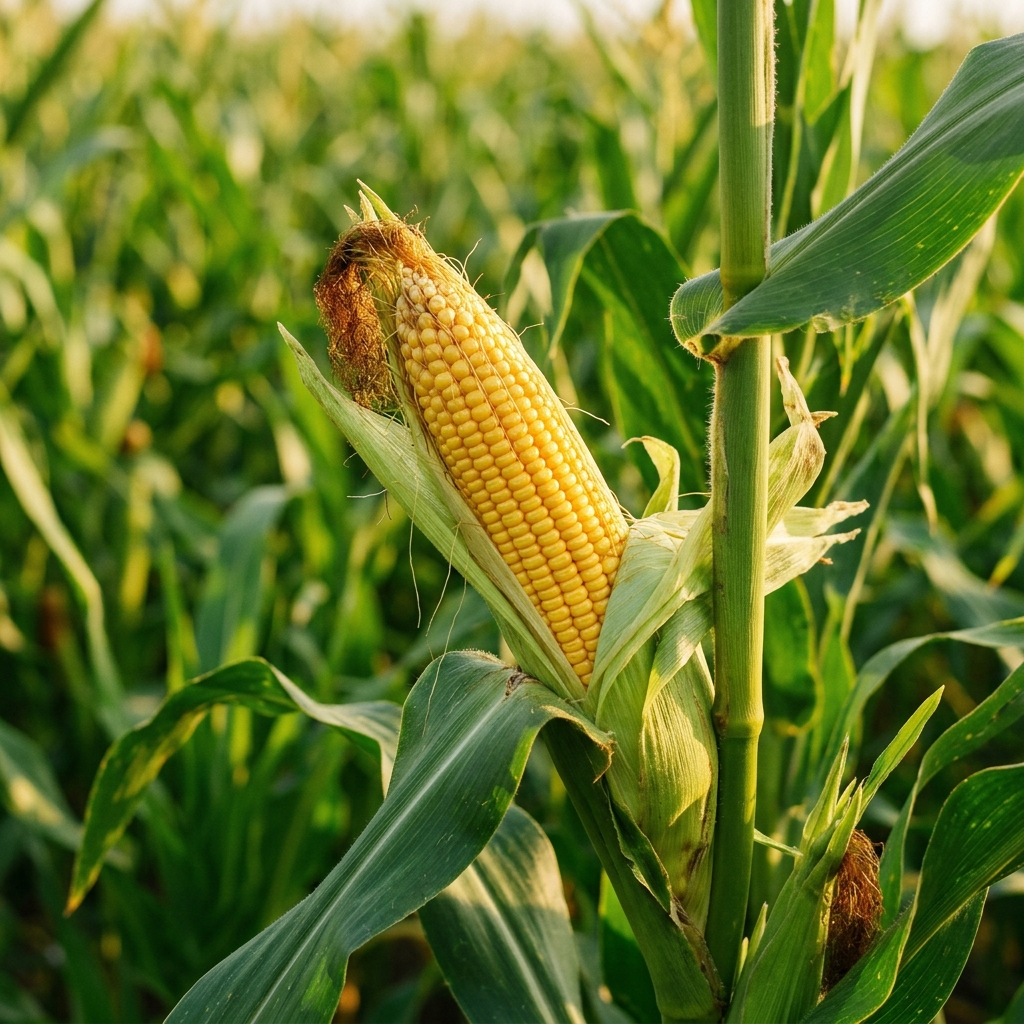 Close up of corn cob in field